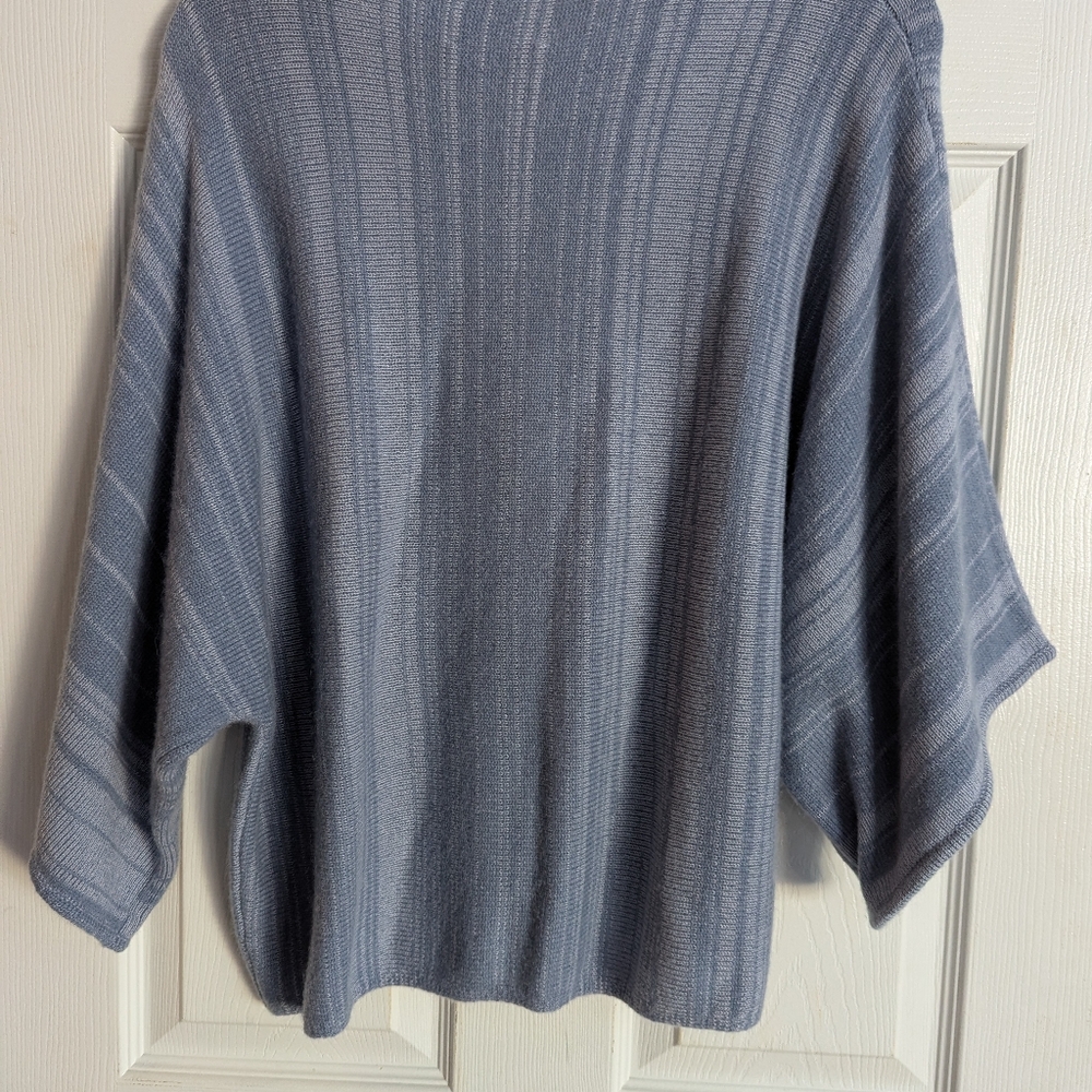 Women's Blue Stripe Cashmere Sweater With Dolman sleeves. - Picture 4 of 4